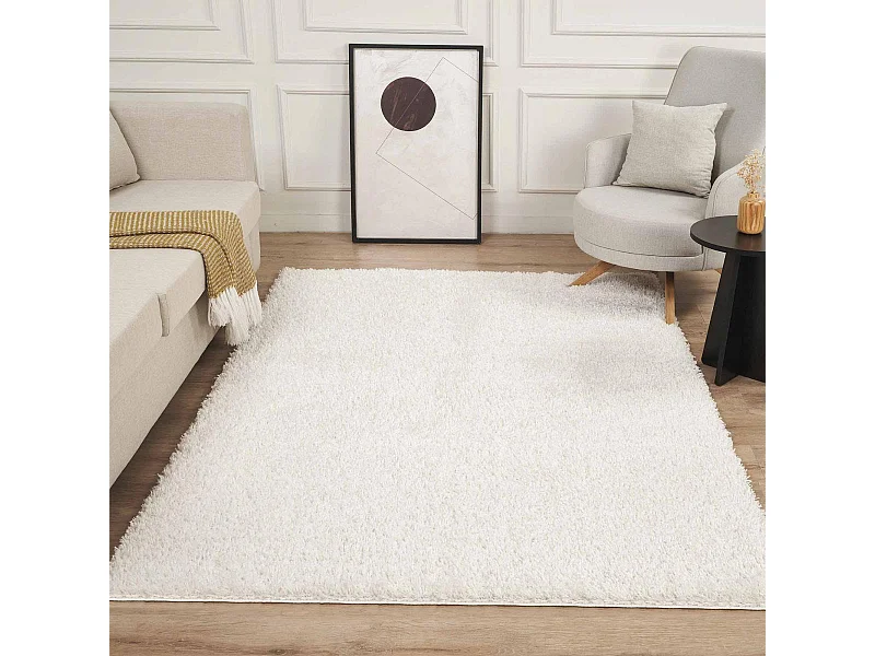 Tapis shaggy Ø160cm rond tissé crème motif uni LYN4 UNILA