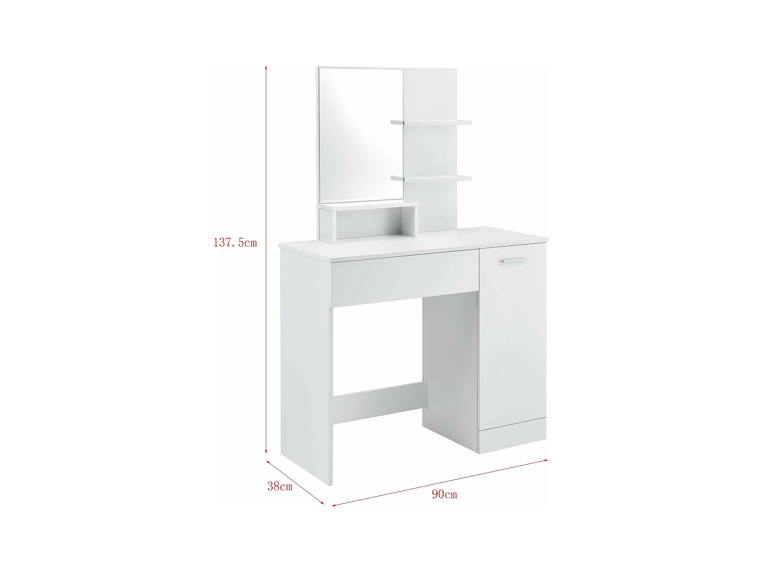 Tocador de diseño con estantes de cajones con espejo cómoda de peluquería 138 cm blanco 03_0005026