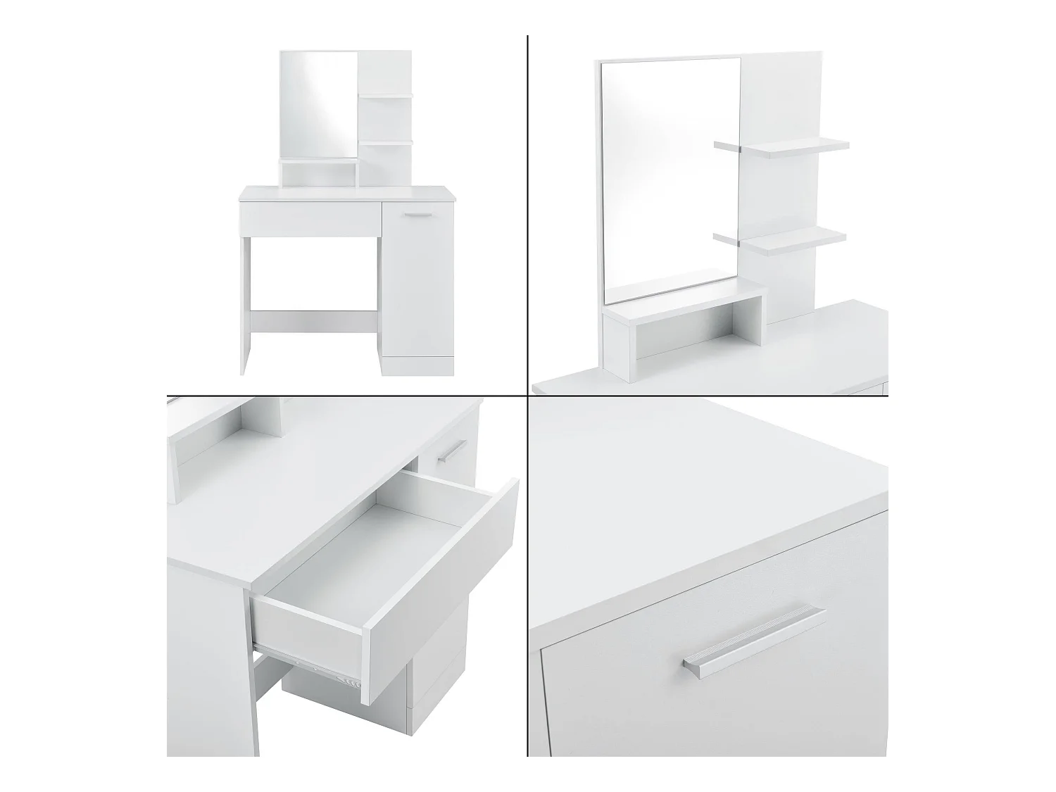 Tocador de diseño con estantes de cajones con espejo cómoda de peluquería 138 cm blanco 03_0005026