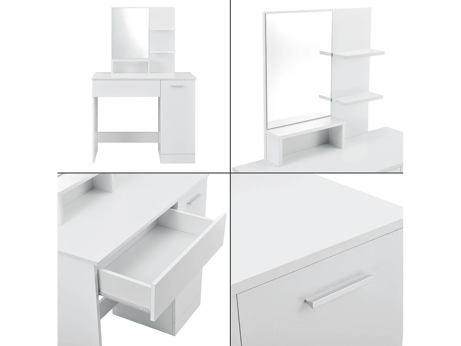 Tocador de diseño con estantes de cajones con espejo cómoda de peluquería 138 cm blanco 03_0005026