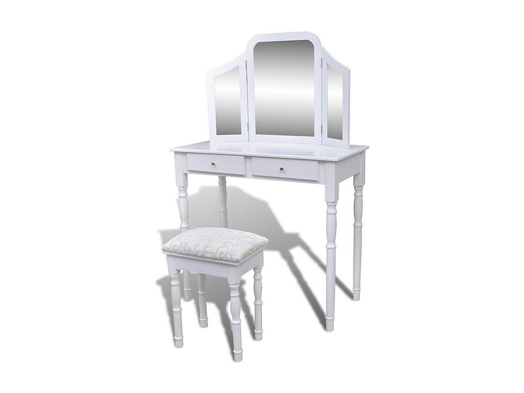 YU YUSING Coiffeuse avec Miroir LED et Tabouret, Table de Maquillage avec 4 Tiroirs et Table de Chevet Nuit Amovible, Coiffeuse Cosmétique avec Rangement en Bois, Moderne, Blanc