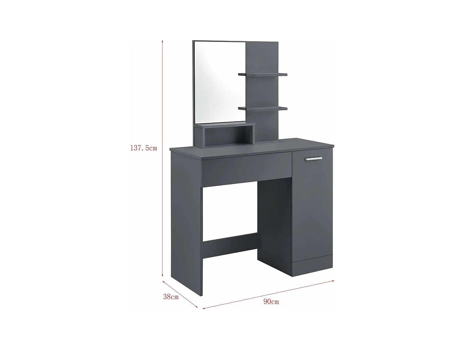 Tocador de diseño con espejo, estantes para cajones, cómoda de peluquería 138 cm gris oscuro 03_0005027