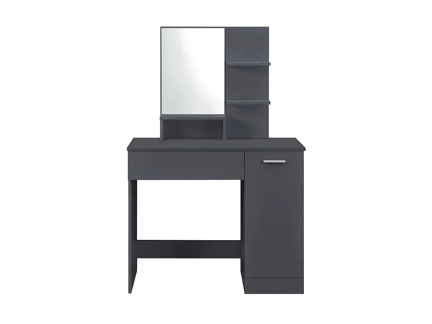 Tocador de diseño con espejo, estantes para cajones, cómoda de peluquería 138 cm gris oscuro 03_0005027