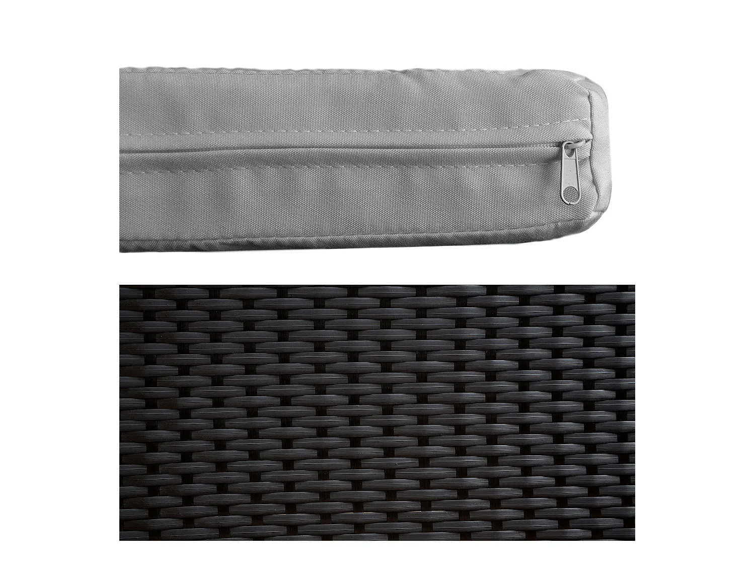 Salon de jardin CORFOU en résine tressée noire 4 places - coussins gris - HAPPY GARDEN