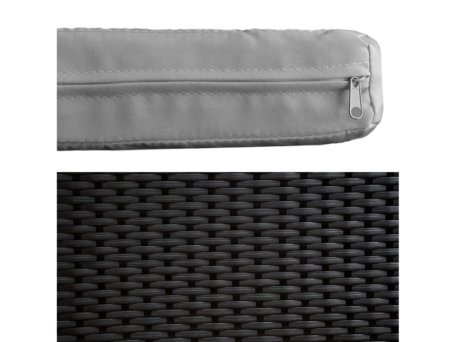 Salon de jardin CORFOU en résine tressée noire 4 places - coussins gris - HAPPY GARDEN