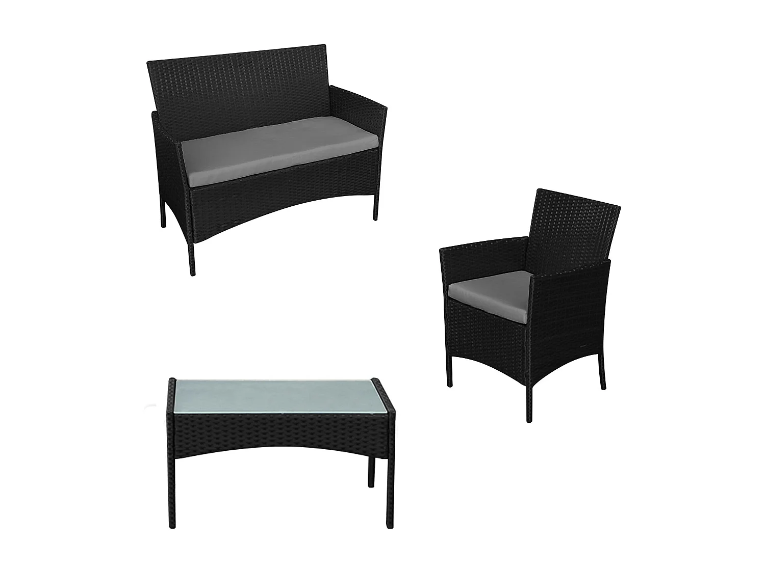 Conjunto de móveis de jardim CORFOU em resina tecida preta 4 lugares - almofadas cinzentas