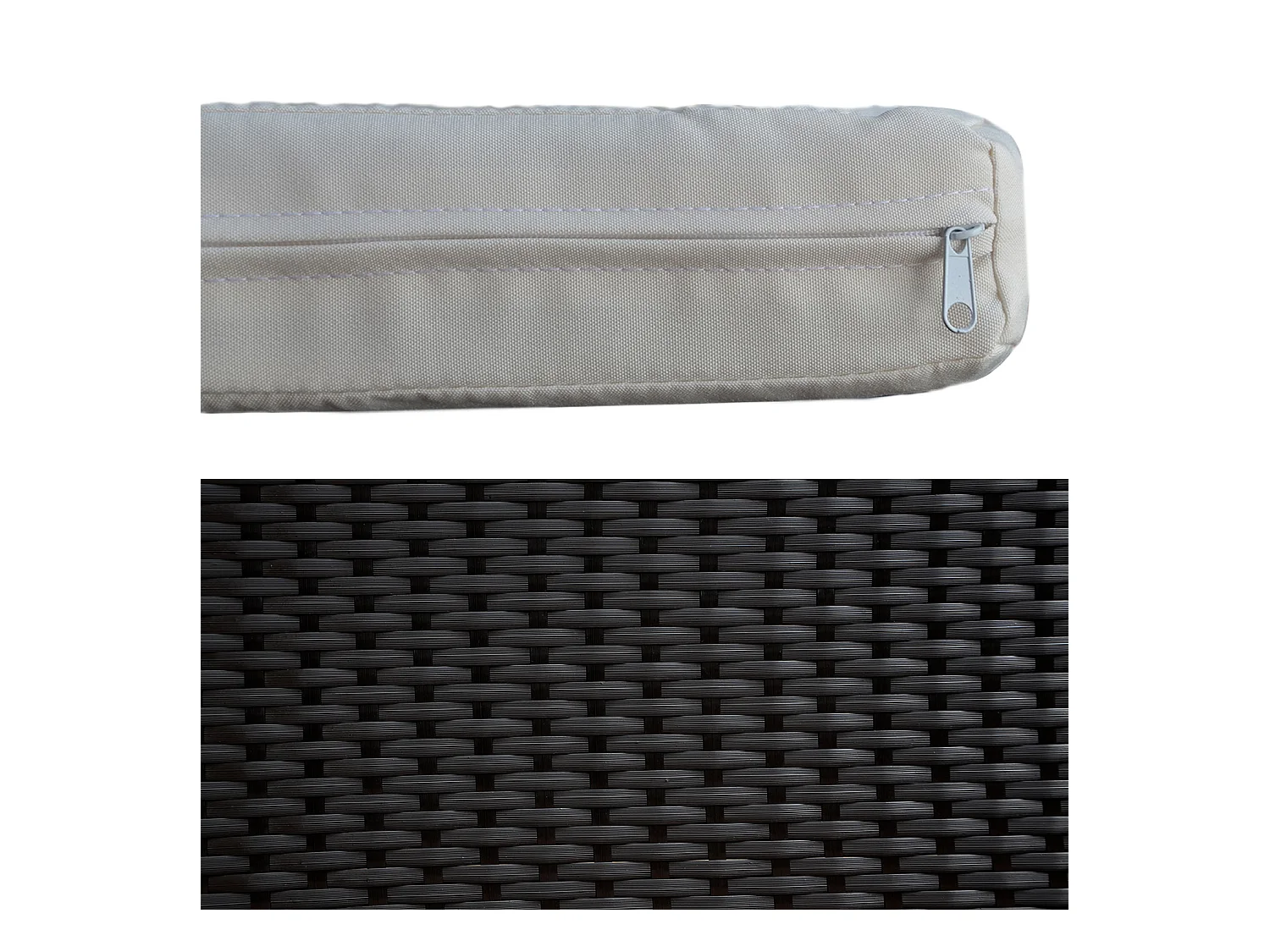 Conjunto de jardín CORFOU de resina tejida negra 4 asientos cojines beige