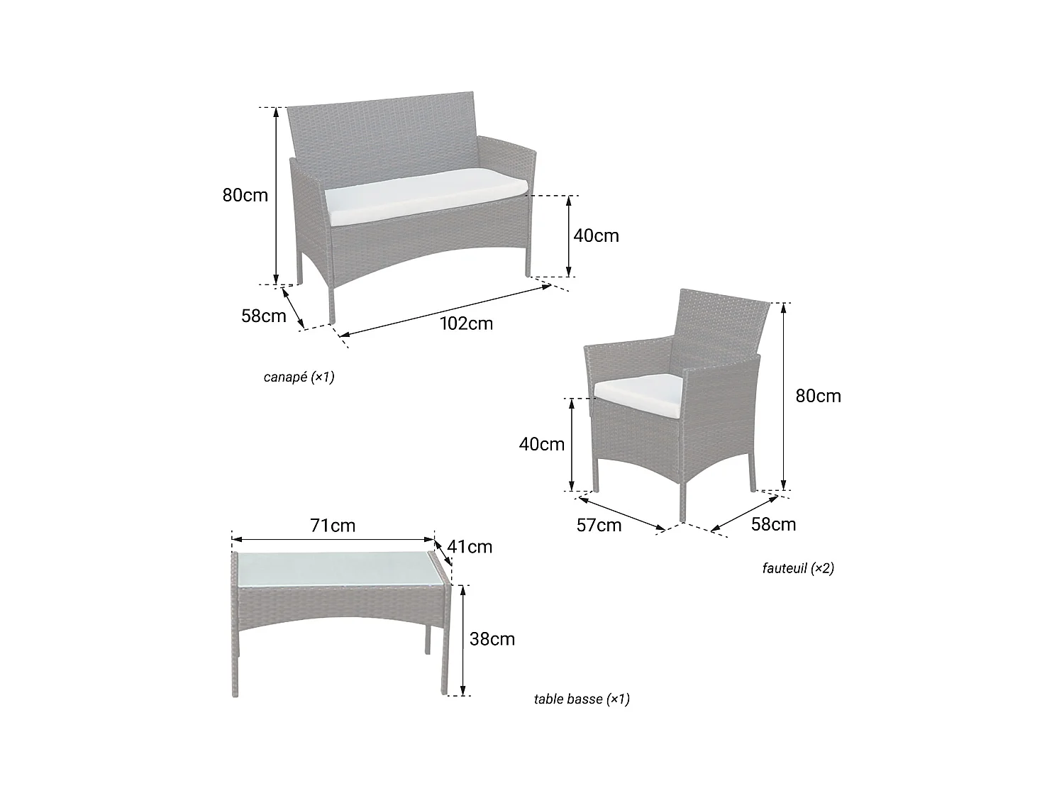 Conjunto de jardín CORFOU de resina tejida negra 4 asientos cojines beige