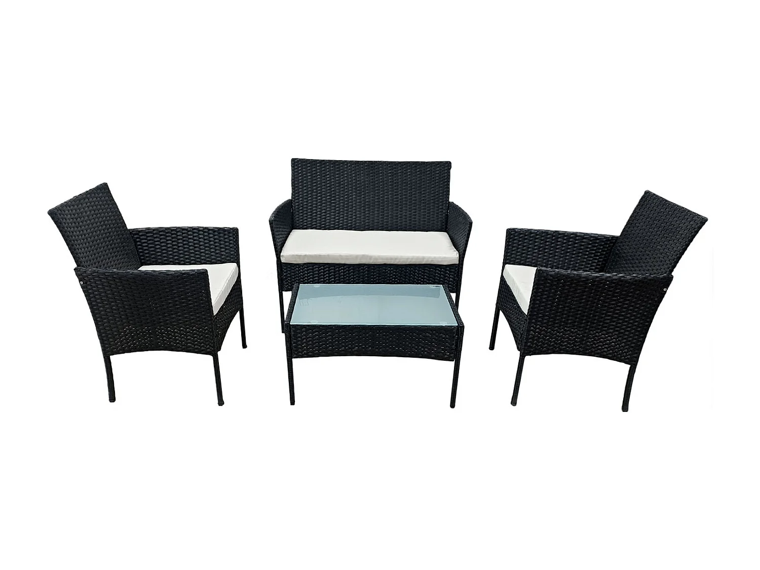 Conjunto de móveis de jardim CORFOU em resina tecida em preto - 4 lugares - almofadas bege