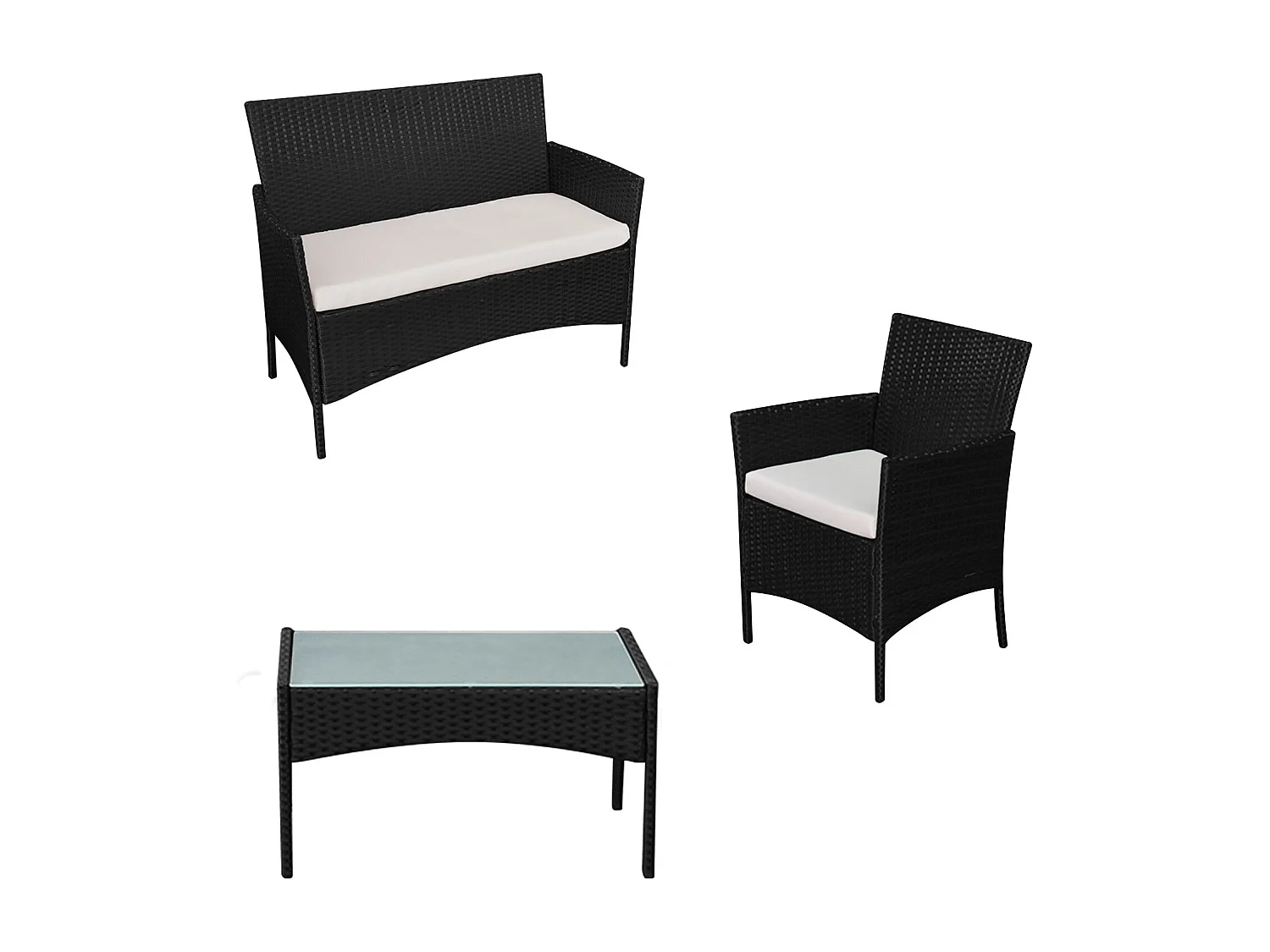 Conjunto de móveis de jardim CORFOU em resina tecida em preto - 4 lugares - almofadas bege