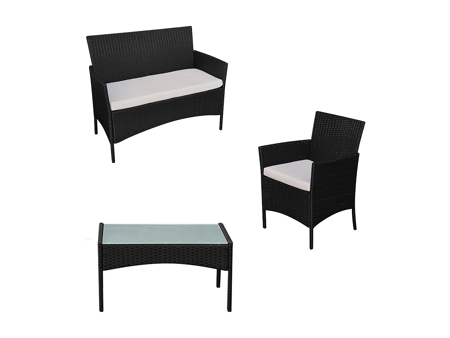 Conjunto de móveis de jardim CORFOU em resina tecida em preto - 4 lugares - almofadas bege