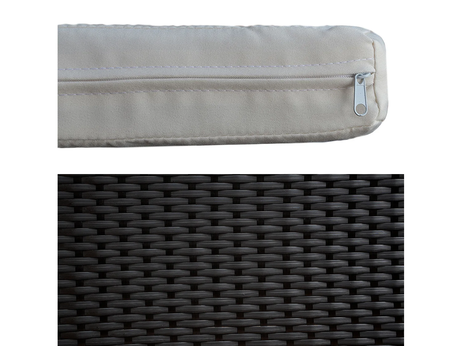 CORFOU tuinset in zwart gevlochten kunststof - 4 zitplaatsen - beige kussens