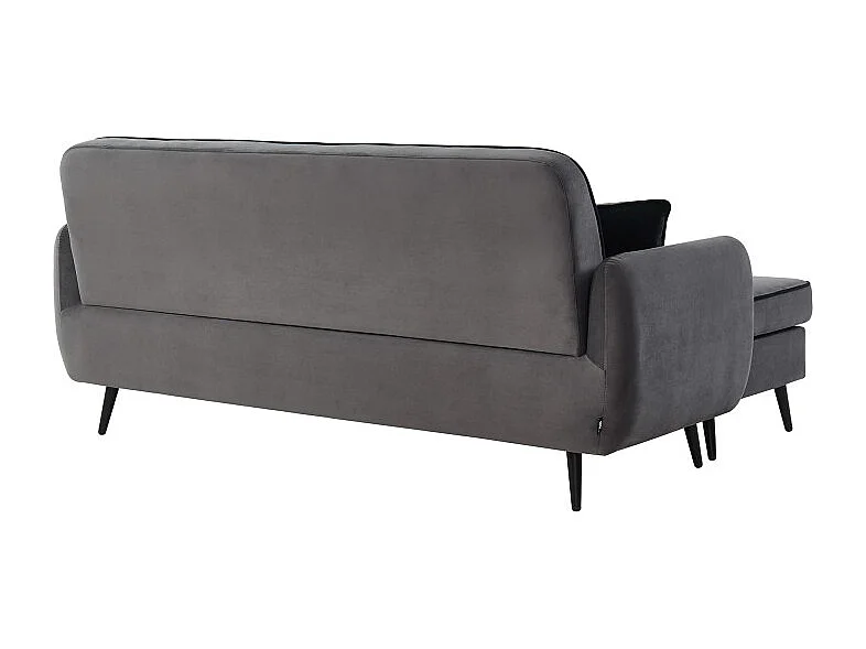 Canapé d'angle SWEETY en velours gris avec pieds en métal noir 4places et 2 coussins inclus