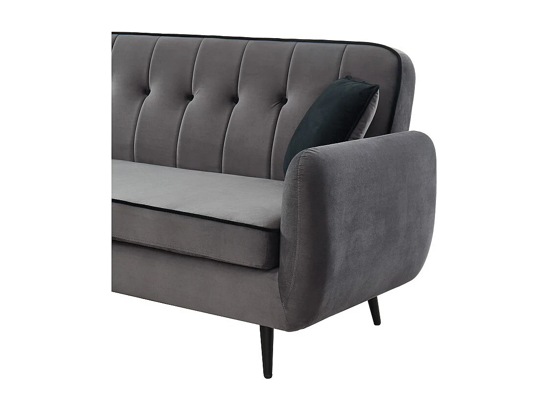 Canapé d'angle SWEETY en velours gris avec pieds en métal noir 4places et 2 coussins inclus