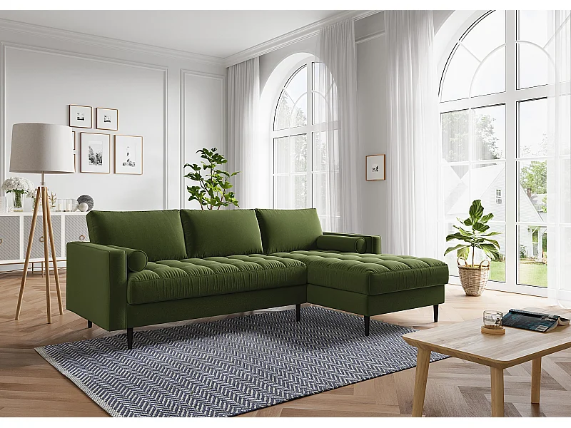 Canapé d'angle MAEL Cacharel fixe en velours kaki