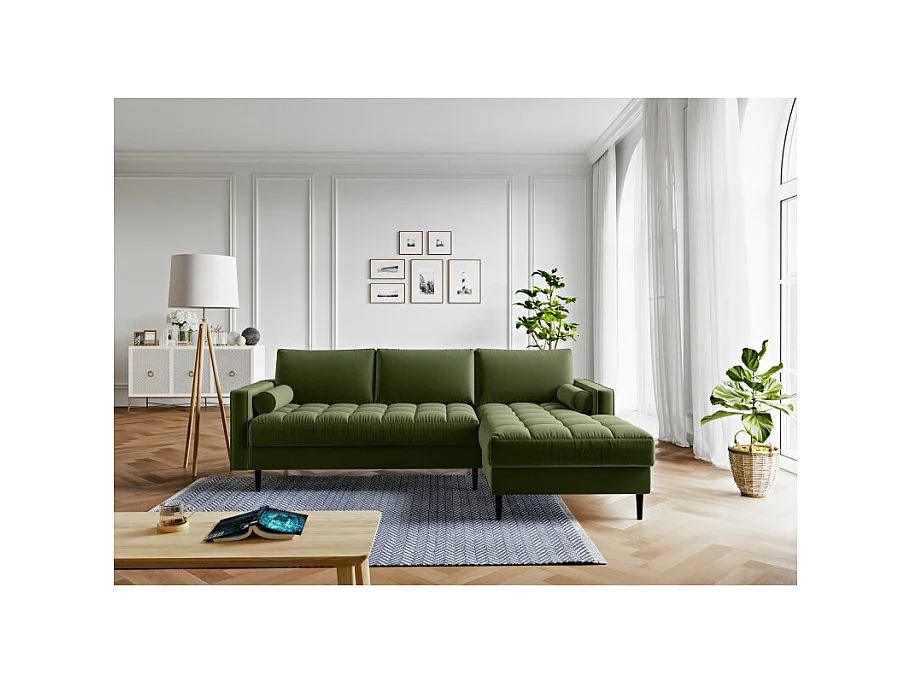 Canapé d'angle MAEL Cacharel fixe en velours kaki