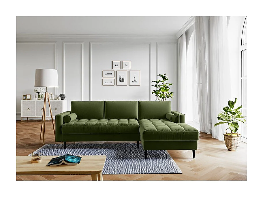 Canapé d'angle MAEL Cacharel fixe en velours kaki