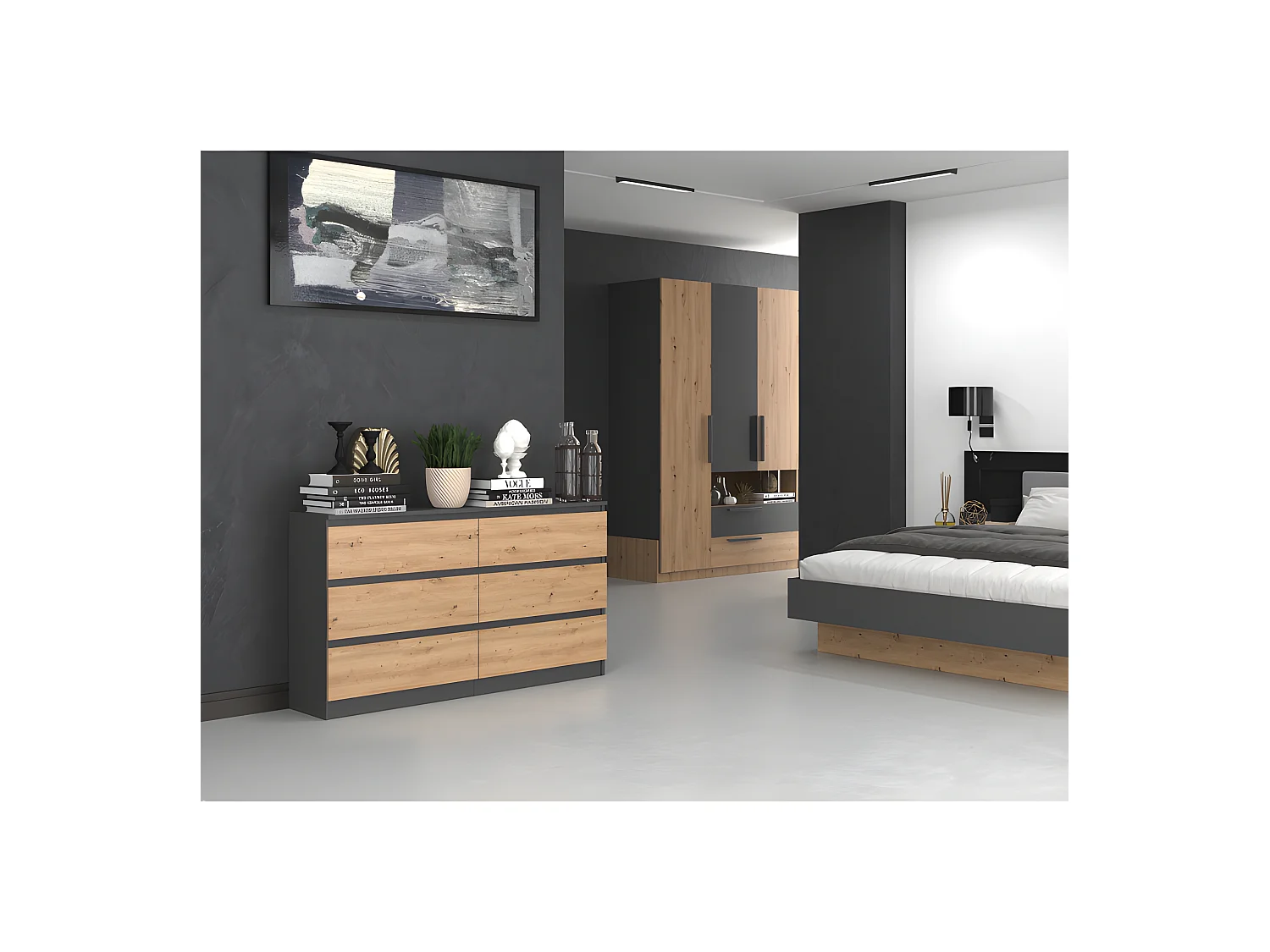 ASTER - Cómoda grande dormitorio salón oficina - 6 cajones - 138x40x75cm - 6 cajones - estilo escandinavo