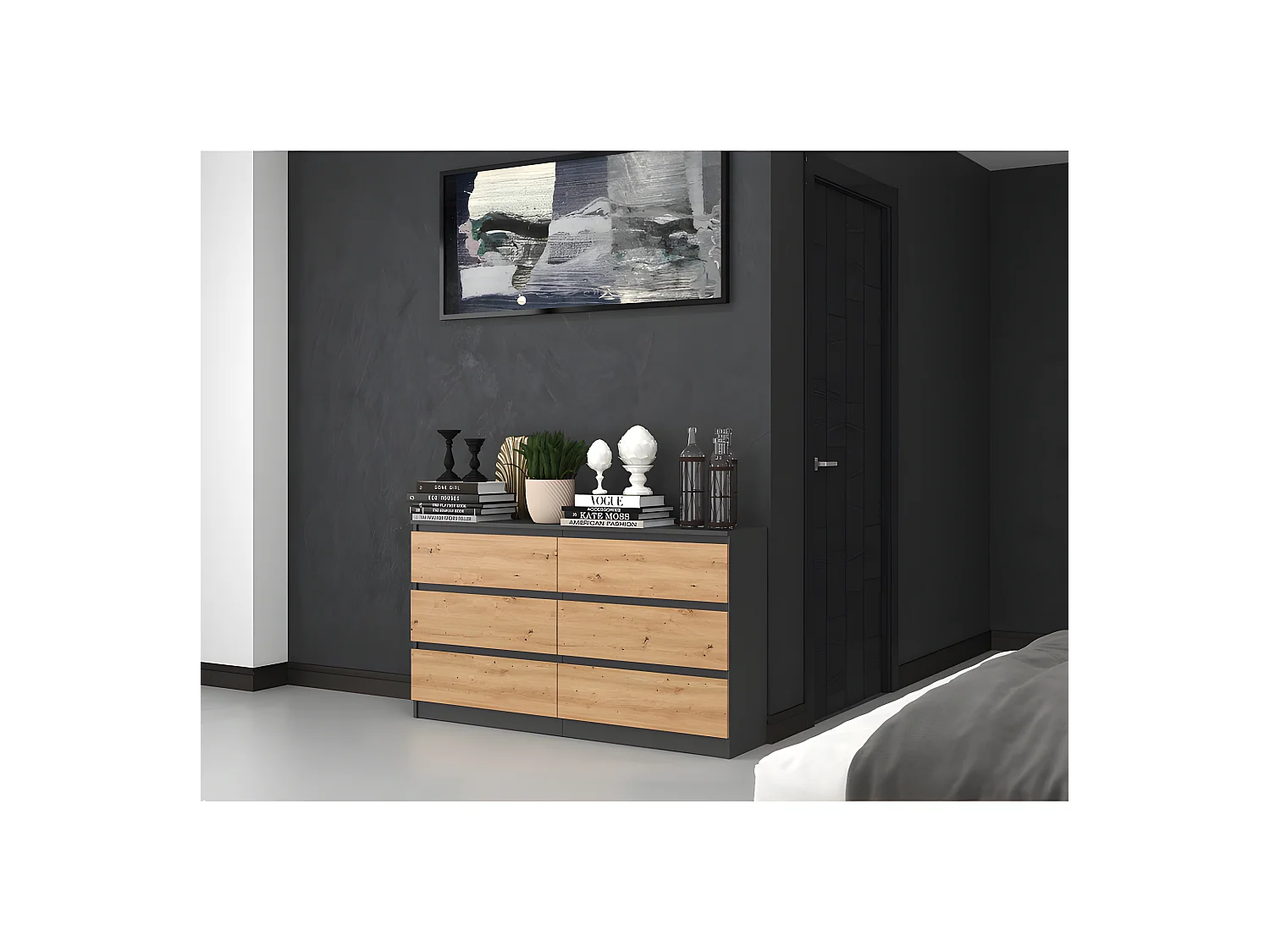 ASTER - Cómoda grande dormitorio salón oficina - 6 cajones - 138x40x75cm - 6 cajones - estilo escandinavo