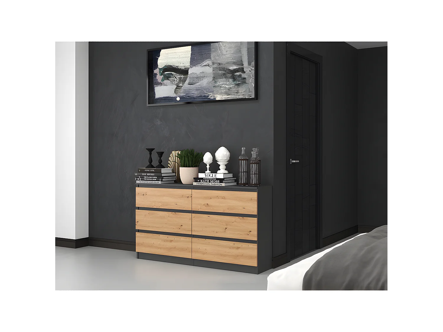 ASTER - Cómoda grande dormitorio salón oficina - 6 cajones - 138x40x75cm - 6 cajones - estilo escandinavo