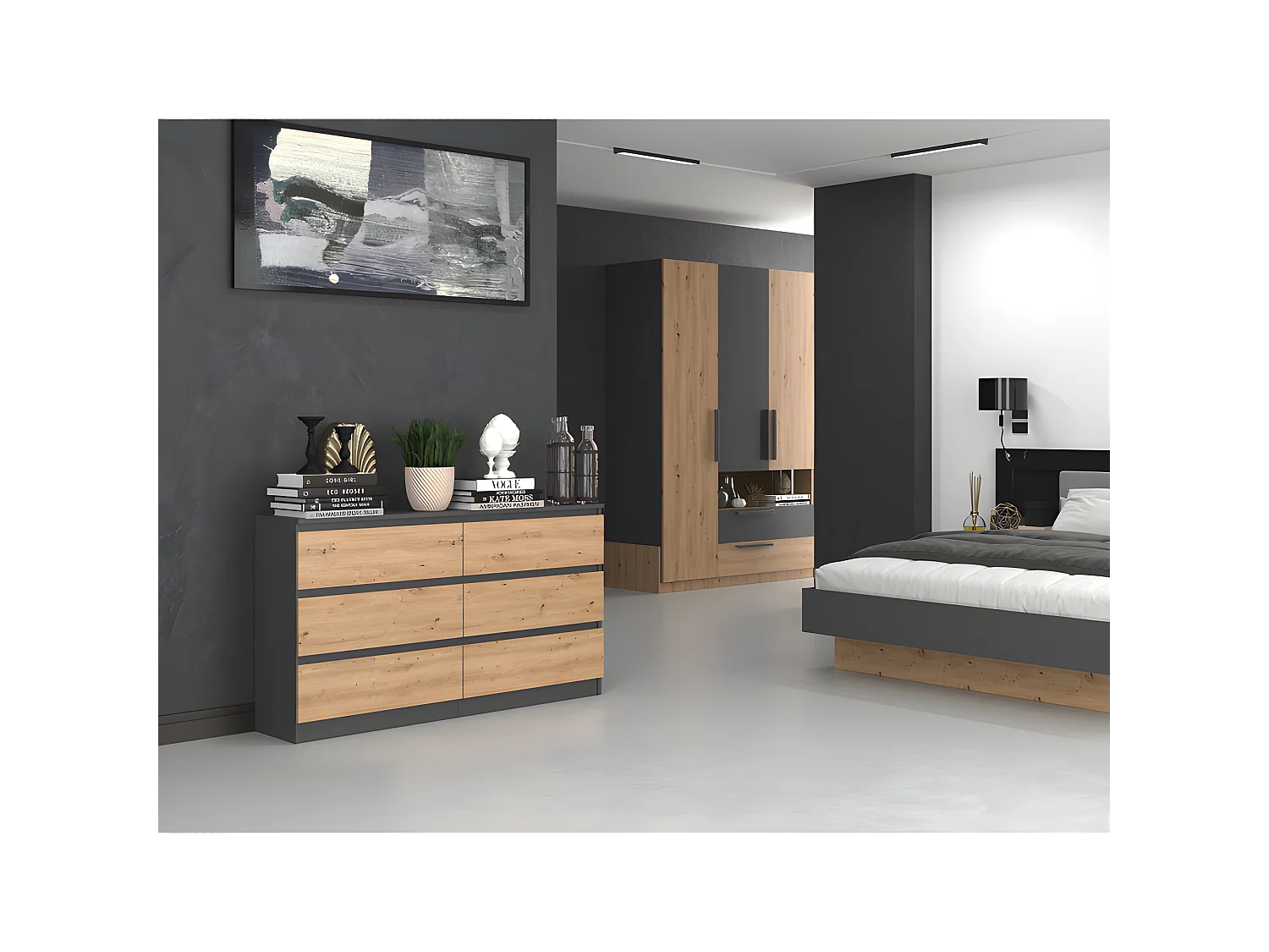 ASTER - Grande cassettiera camera da letto soggiorno ufficio - 6 cassetti - 138x40x75cm - 6 cassetti - Stile scandinavo