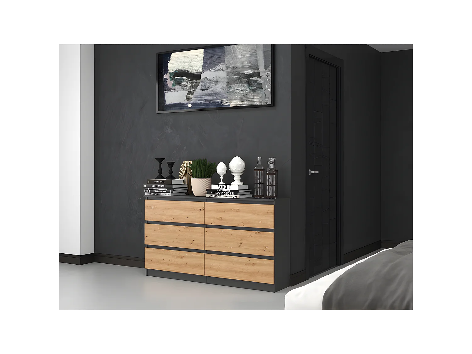 ASTER - Grande cassettiera camera da letto soggiorno ufficio - 6 cassetti - 138x40x75cm - 6 cassetti - Stile scandinavo