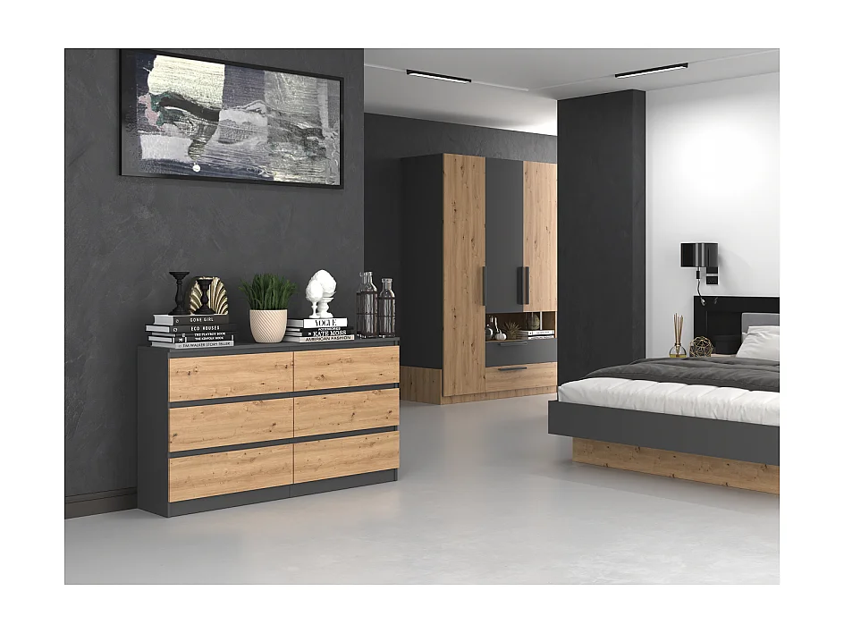 ASTER - Commode large chambre salon bureau - 6 tiroirs - 138x40x75cm - 6 tiroirs - Style scandinave