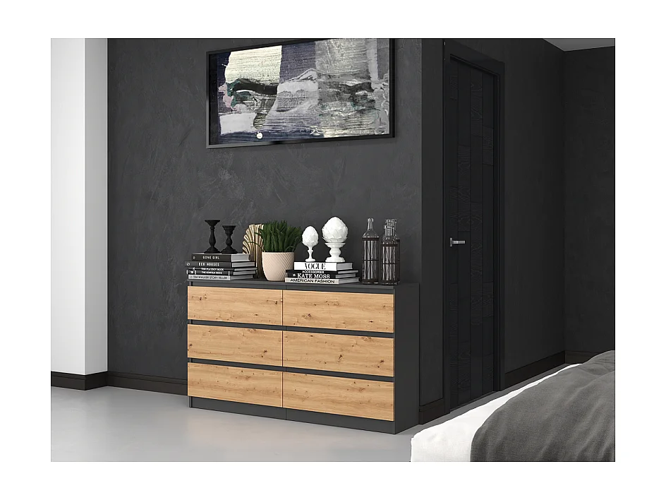 ASTER - Commode large chambre salon bureau - 6 tiroirs - 138x40x75cm - 6 tiroirs - Style scandinave