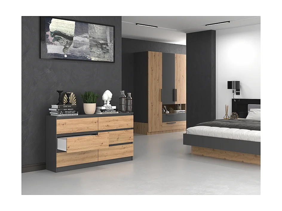 ASTER - Commode large chambre salon bureau - 6 tiroirs - 138x40x75cm - 6 tiroirs - Style scandinave