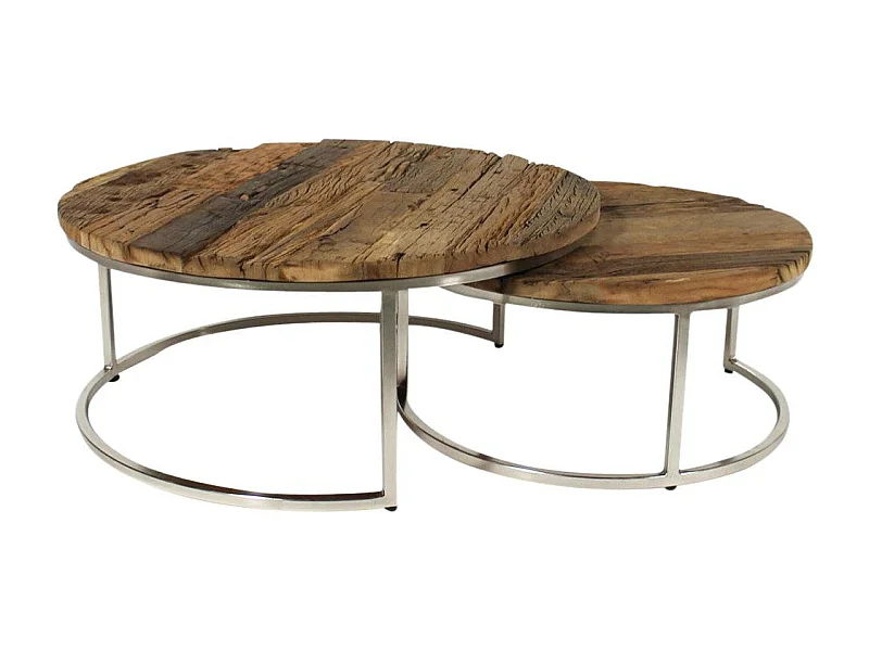 Table basse gigogne ronde en bois recyclé Milla