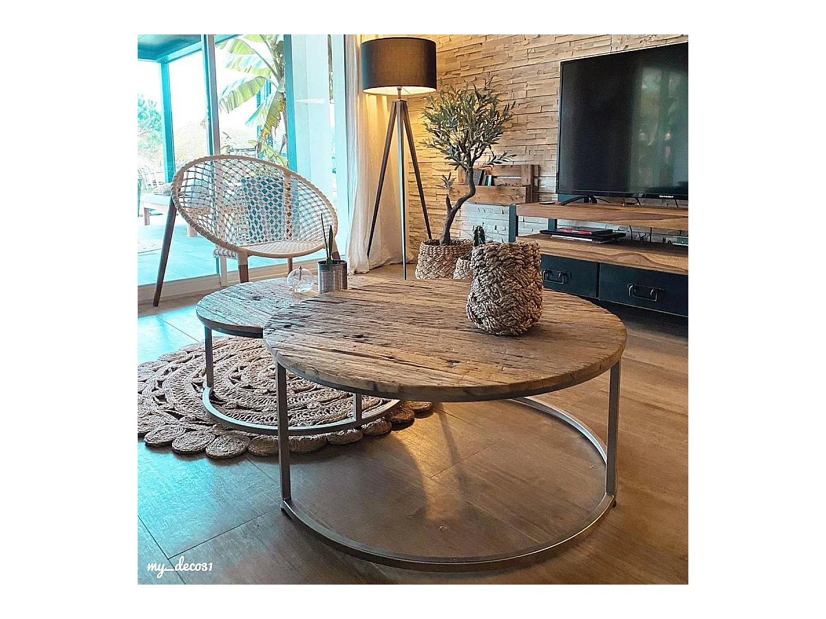 Table basse gigogne ronde en bois recyclé Milla