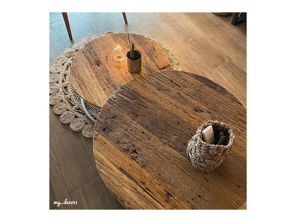 Table basse gigogne ronde en bois recyclé Milla