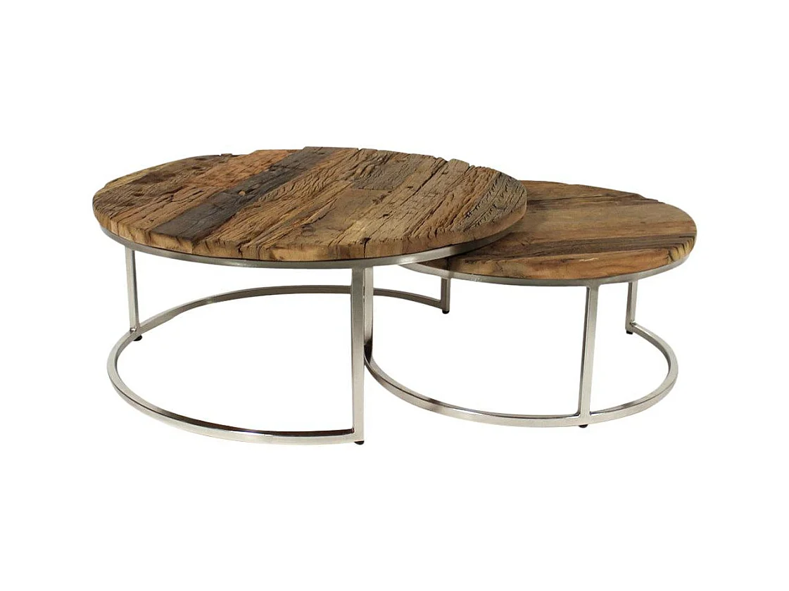 Mesa auxiliar redonda de madera reciclada Milla con almacenamiento - Estilo industrial