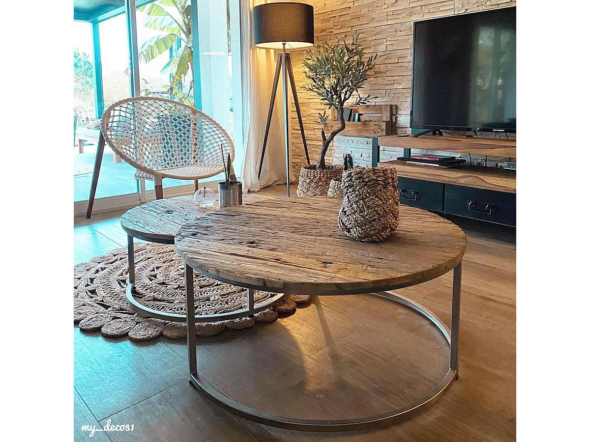 Table basse gigogne ronde en bois recyclé Milla