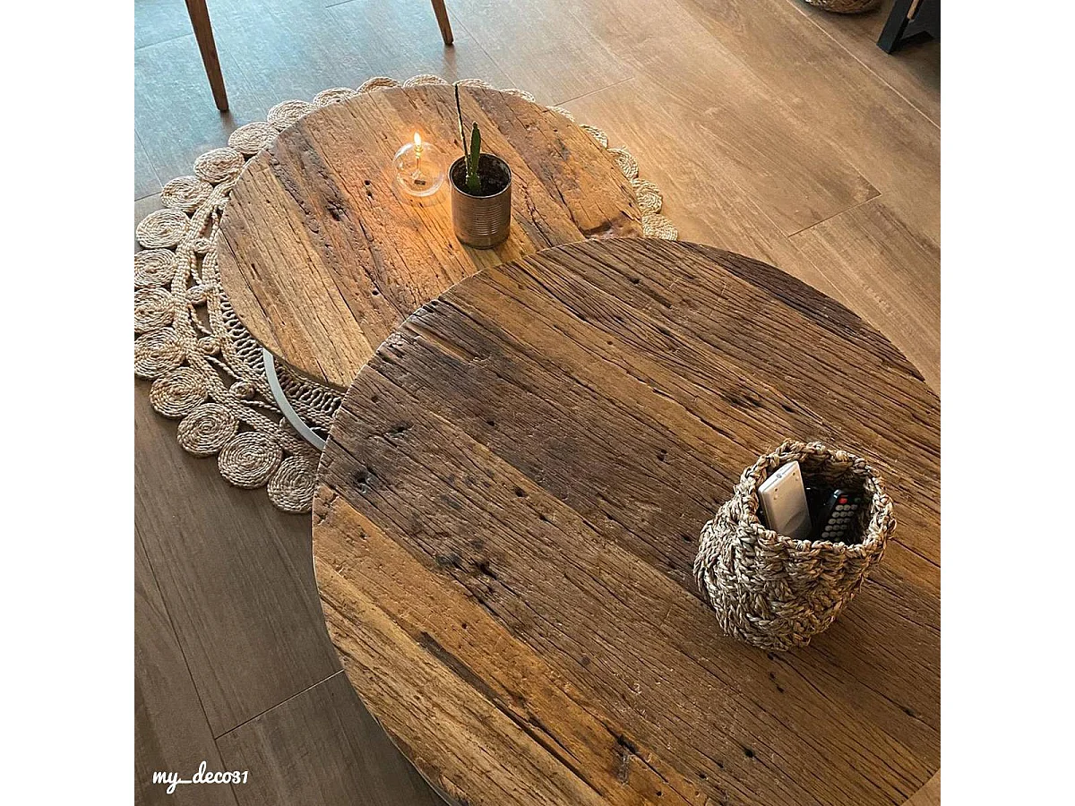 Table basse gigogne ronde en bois recyclé Milla