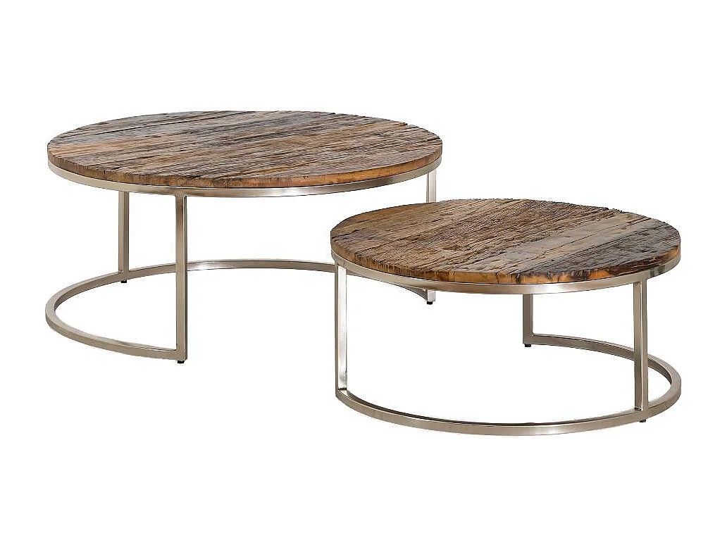 Mesa auxiliar redonda de madera reciclada Milla con almacenamiento - Estilo industrial