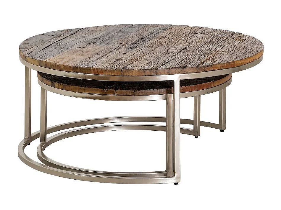 Mesa auxiliar redonda de madera reciclada Milla con almacenamiento - Estilo industrial