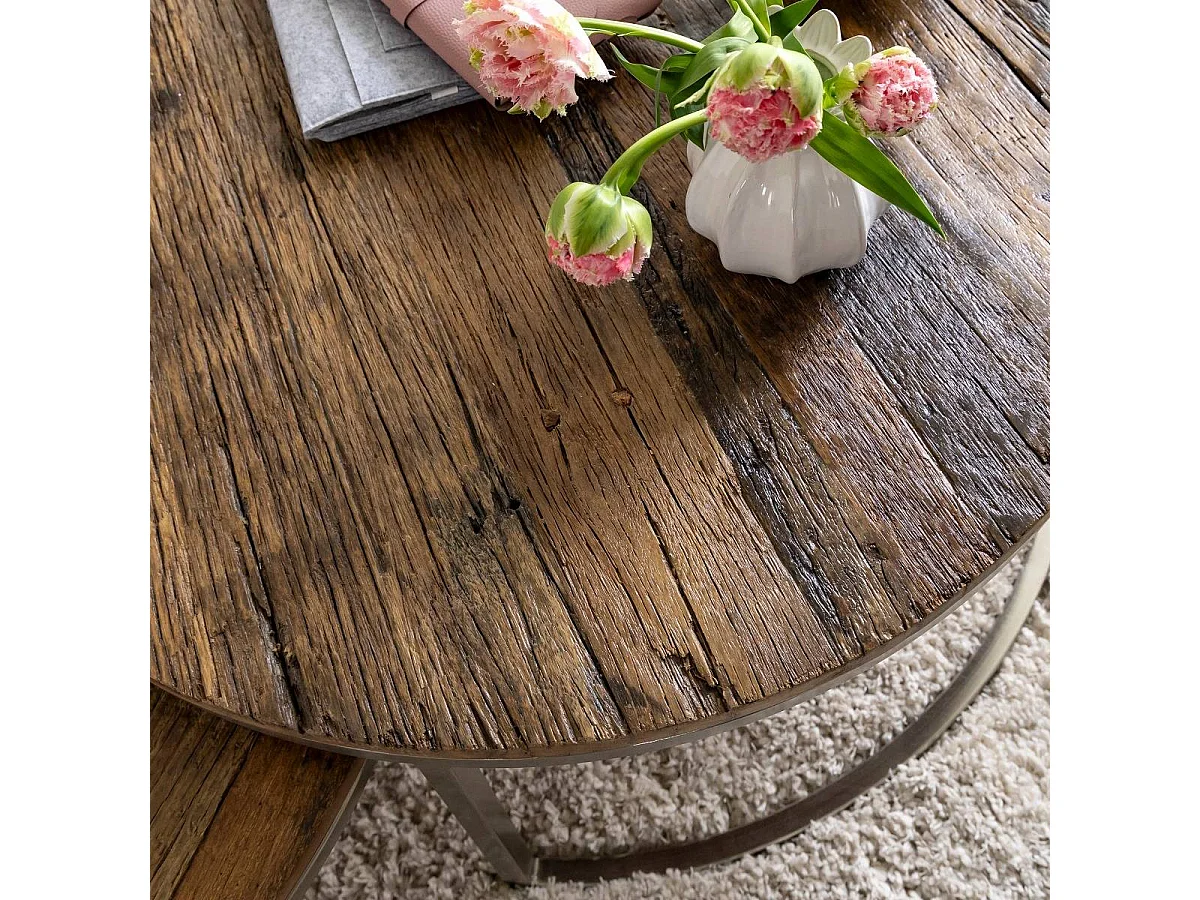 Mesa auxiliar redonda de madera reciclada Milla con almacenamiento - Estilo industrial