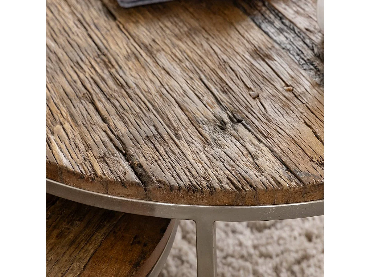 Mesa auxiliar redonda de madera reciclada Milla con almacenamiento - Estilo industrial