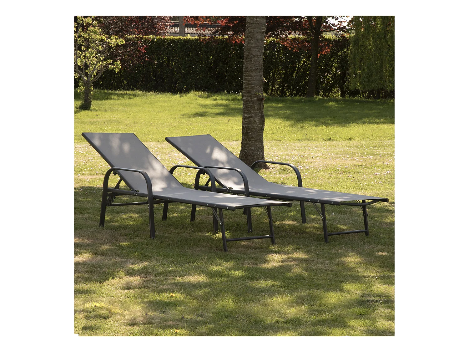 Set van 2 zonnebedden SARDINIA grijs textilene - antraciet structuur