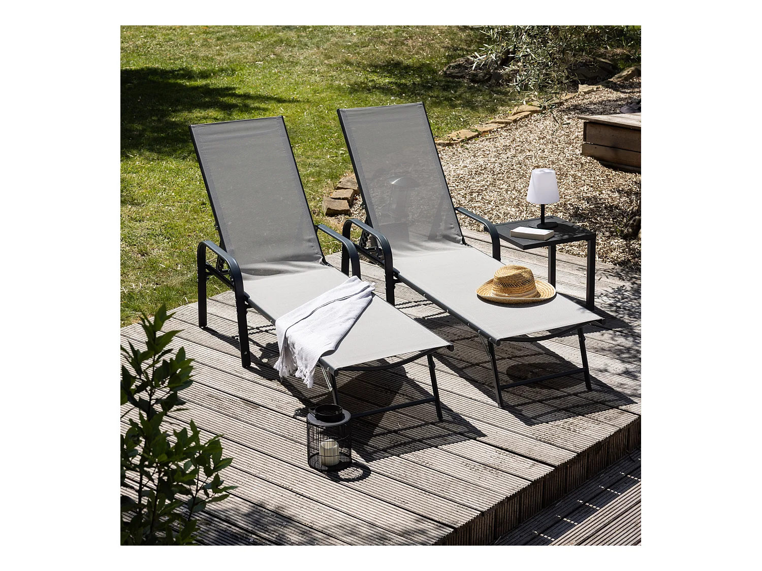 Set van 2 zonnebedden SARDINIA grijs textilene - antraciet structuur