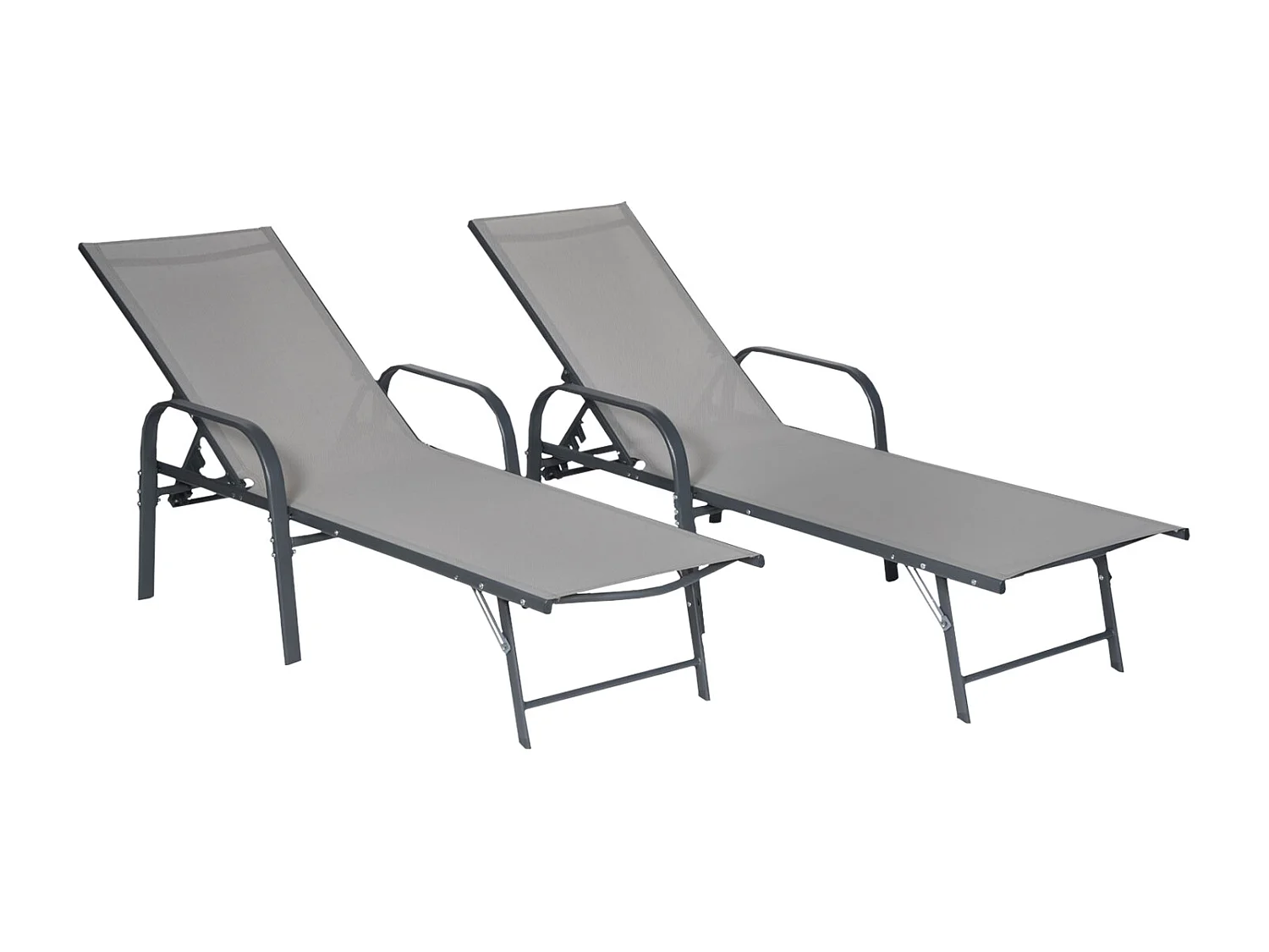 Lot de 2 bains de soleil SARDINIA en textilène gris - structure anthracite - HAPPY GARDEN