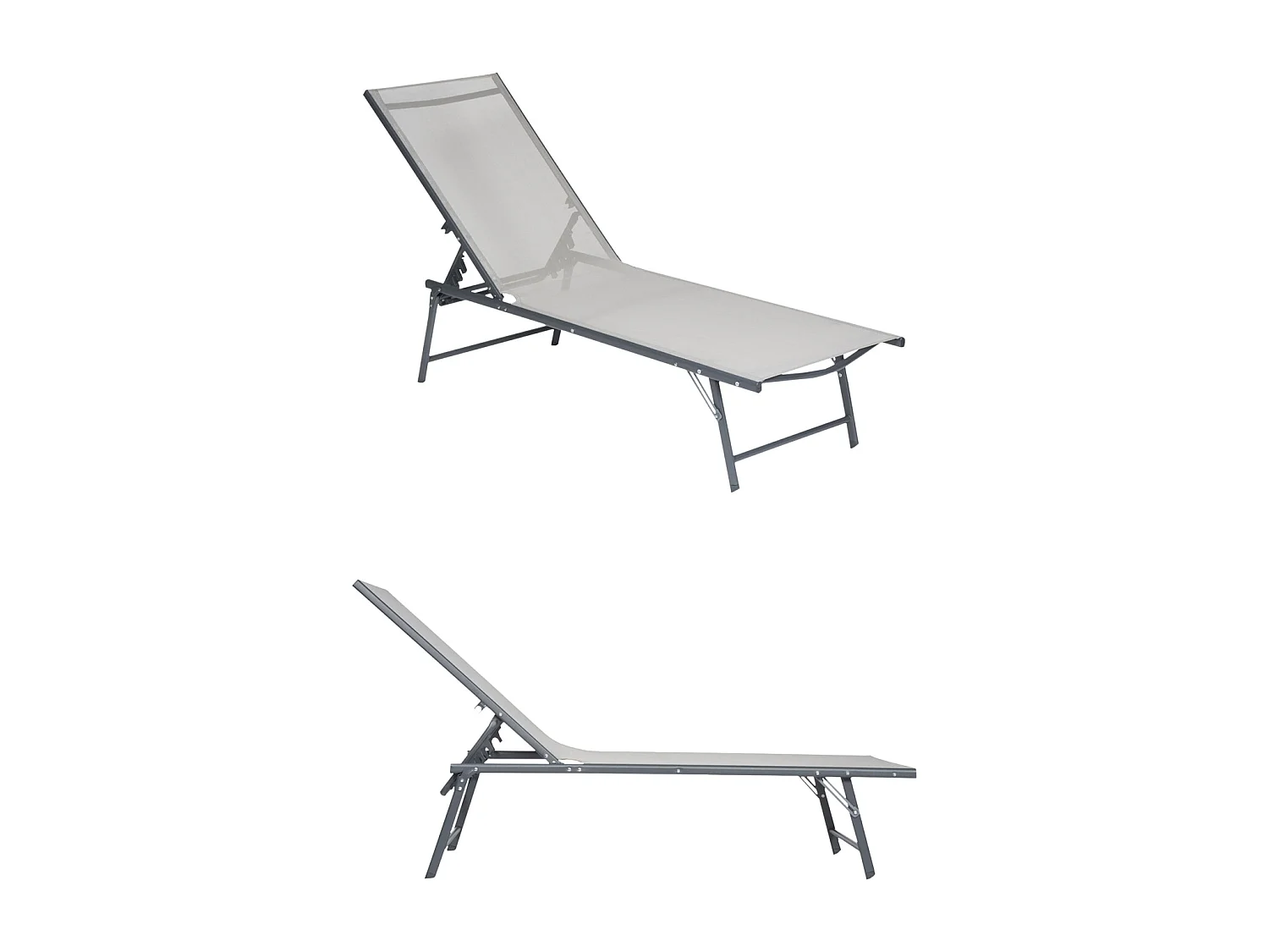Conjunto de 2 espreguiçadeiras dobráveis SICILIA em textileno cinzento - estrutura antracite