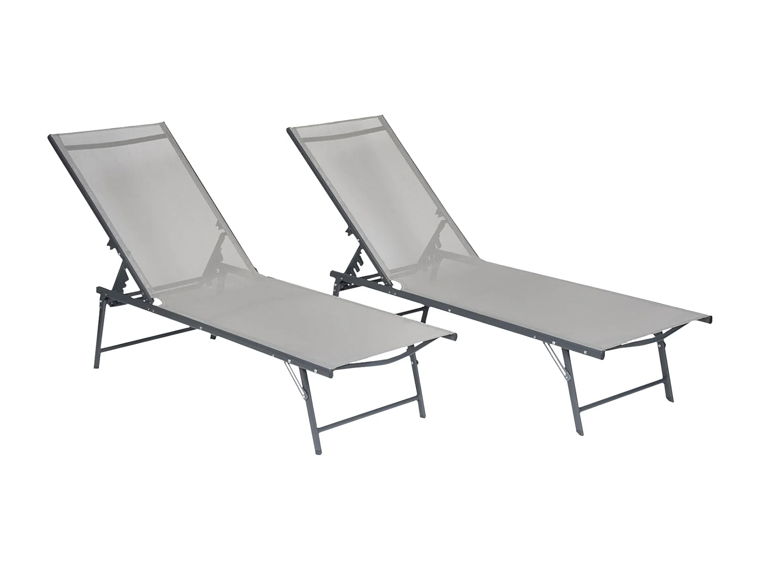 Lot de 2 bains de soleil pliants SICILIA en textilène gris - structure anthracite - HAPPY GARDEN