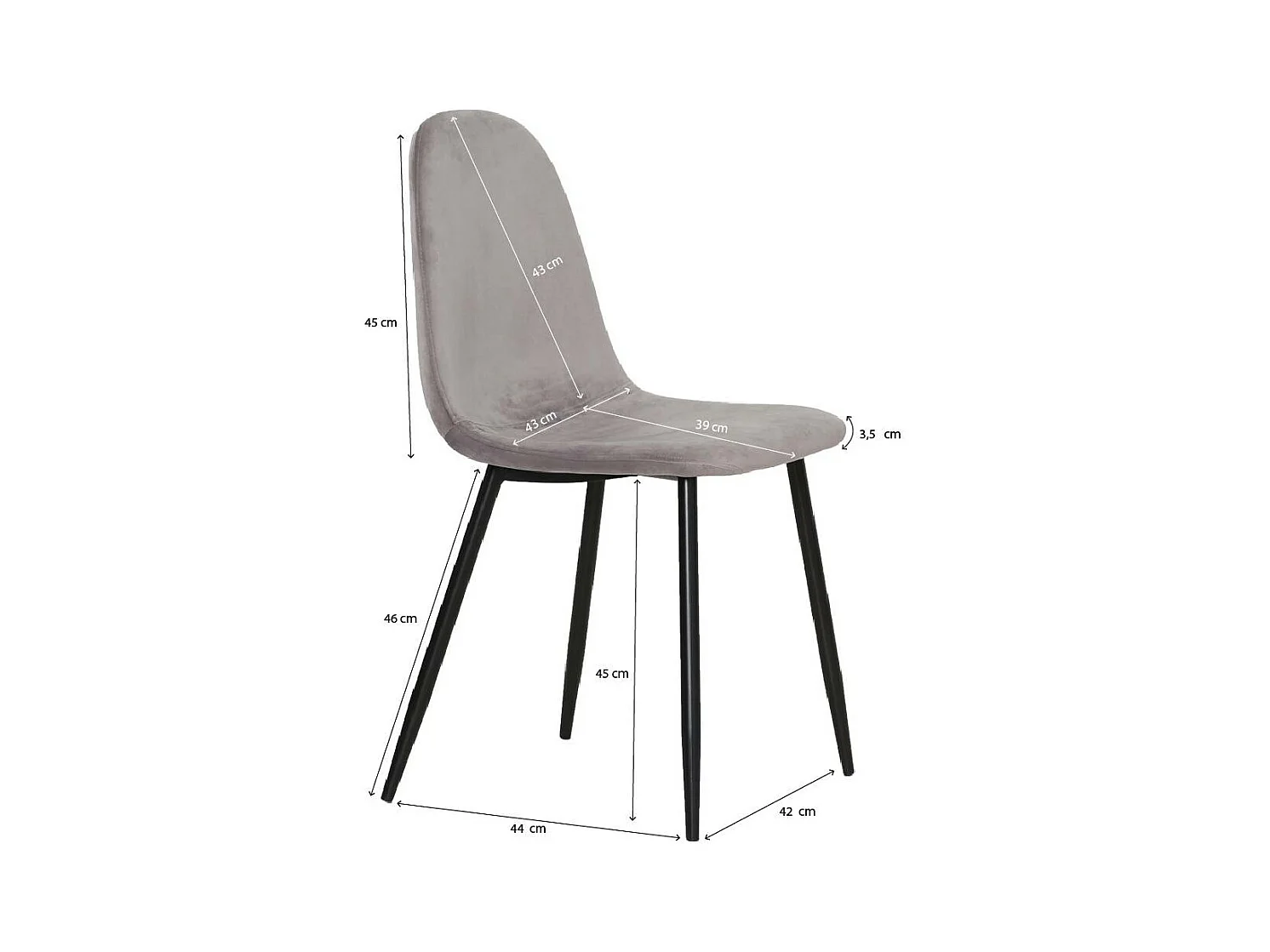 Chaise scandinave en velours gris Copenhague (lot de 2)