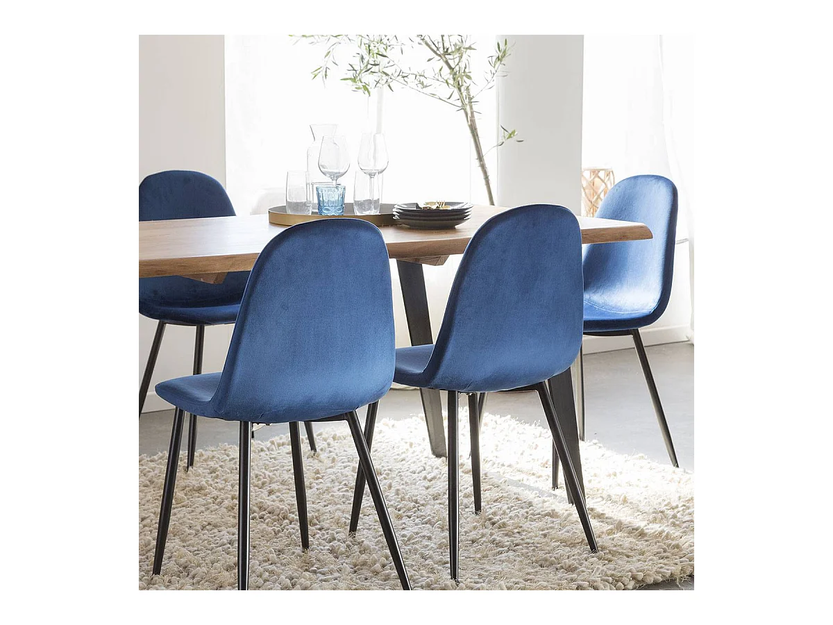 Chaise scandinave en velours bleu roi Copenhague (lot de 2)