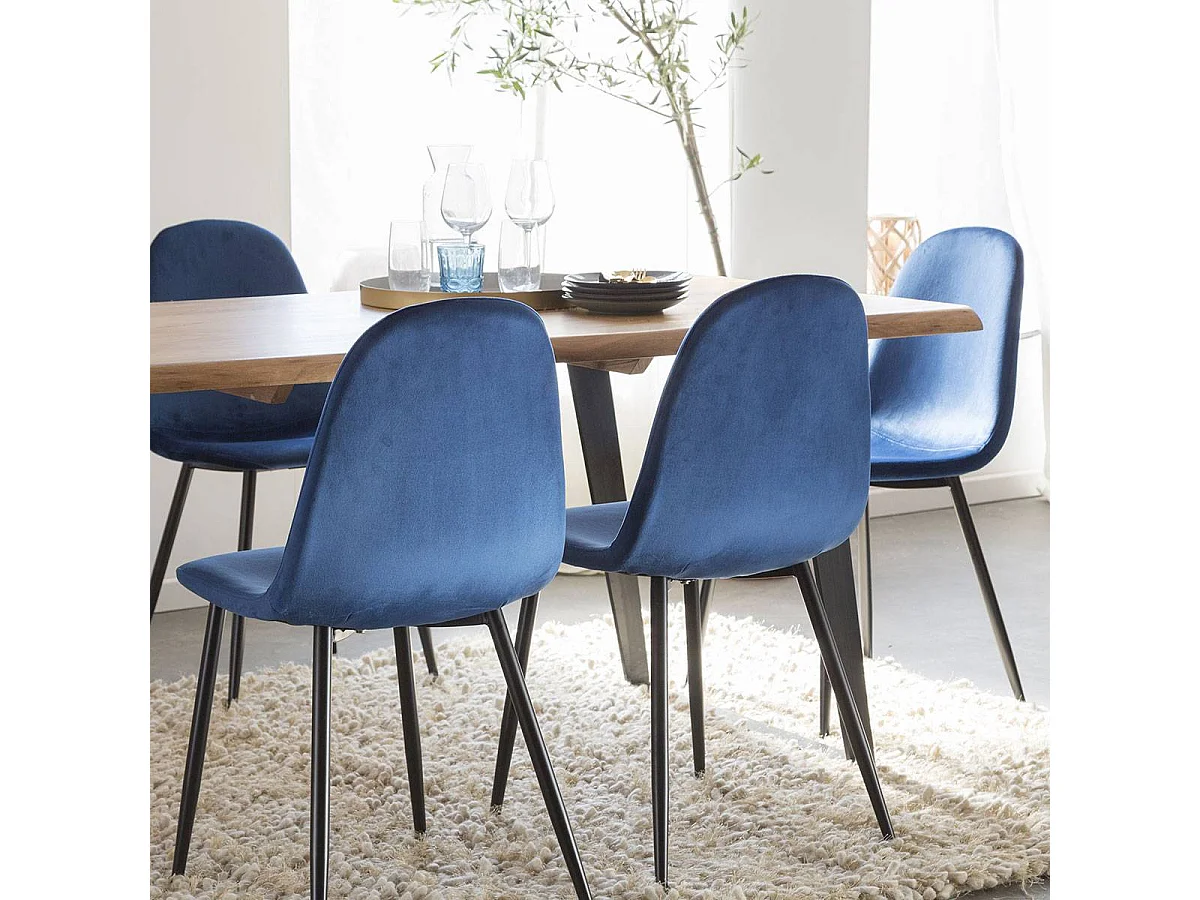 Lote de 2 sillas escandinavas de terciopelo azul rey Copenhague