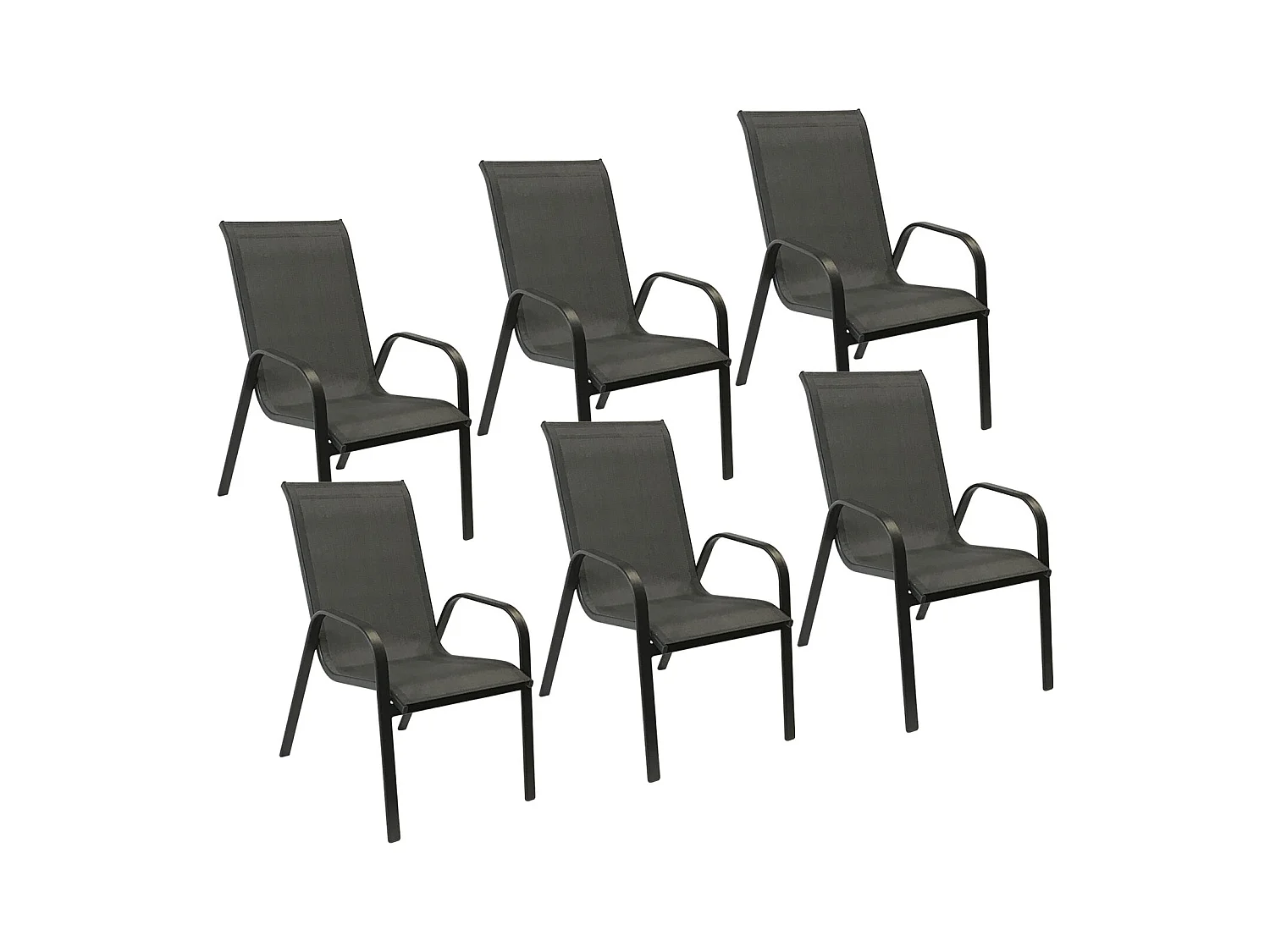 6er Set Stühle MARBELLA aus grauem Textilene - anthrazitgraues Aluminium