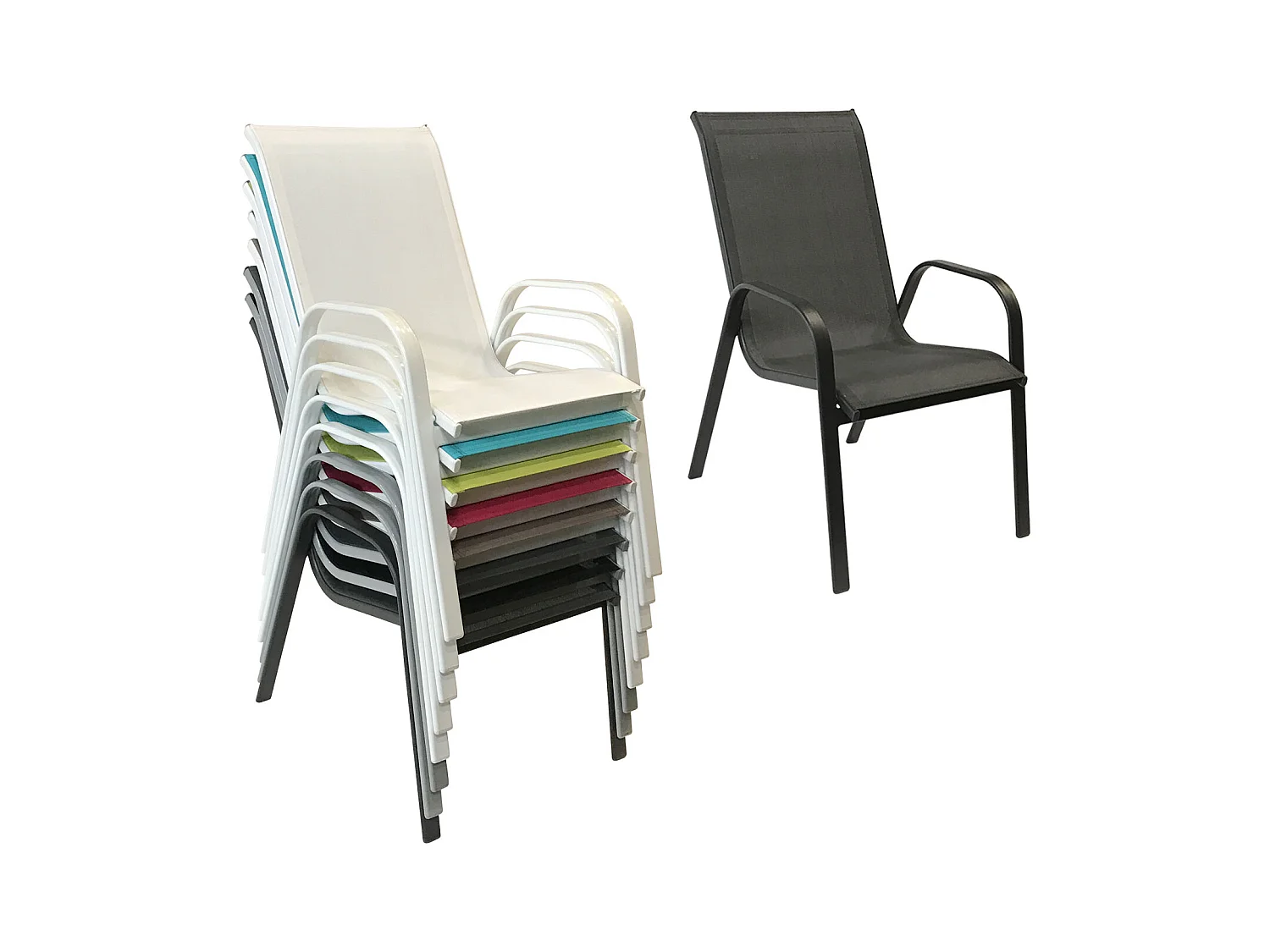 6er Set Stühle MARBELLA aus grauem Textilene - anthrazitgraues Aluminium