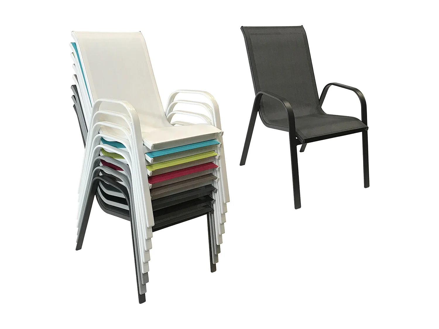 Set van 6 MARBELLA grijs textilene stoelen - antracietgrijs aluminium